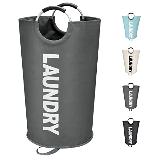 Maxsilan 90L Large Laundry Basket Bag, Collapsible Tall Hamper, Dark Grey - color: Dark Grey, size: 90L