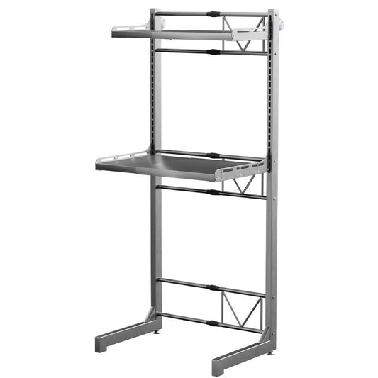 Carbon Steel Over Washer and Dryer Shelf, 2 Tier Bulkhead Laundry Room Storage and Organization Riser, Above Toilet Rack, (14.17“-25.59”) W*15.75 “D*63.39 ”H, Gray