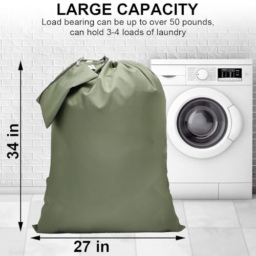 Laundry Bag Backpack, 27"x 34"Laundry Bag with Straps Drawstring Army Green - color: Green