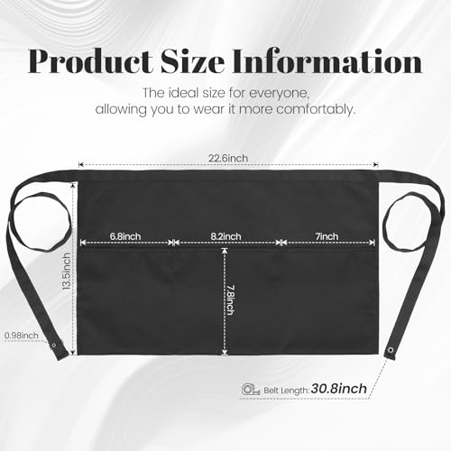 Serrenf 3 Pcs Server Apron with 3 Pockets, aprons for women with pockets, waterproof apron with waitress apron, aprons for men black apron