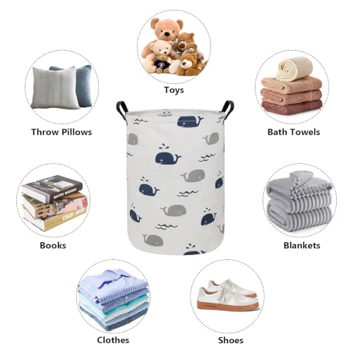 Foldable Waterproof Round Fabric Laundry Basket Home, Blue Cute Whale - color: Round-Blue Cute Whale