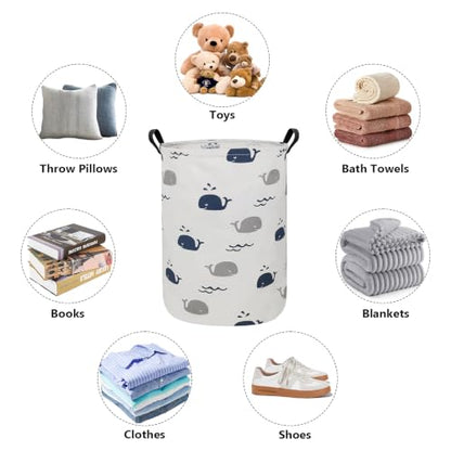 Foldable Waterproof Round Fabric Laundry Basket Home, Blue Cute Whale - color: Round-Blue Cute Whale