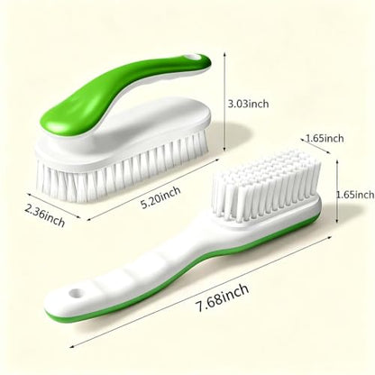 2pc Multi-Purpose Household Cleaning Brush Set, Ergonomic Comfort Grip for Shoe Cleaning, Laundry & Bathroom Cleaning (Green) - color: Green