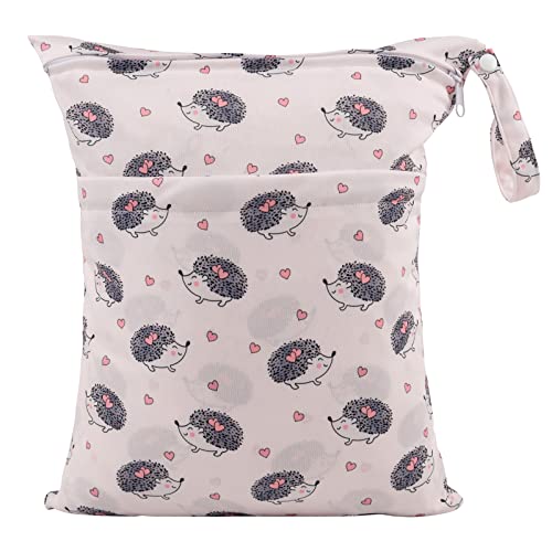 ALVA ALVABABY 2pcs Cloth Diaper Wet Dry Bags Waterproof Reusable with Two Zippered Pockets Travel Beach Pool Daycare Soiled Baby Items Yoga Gym Bag for Swimsuits or Wet Clothes LZD2324 - color: 02Elephant and Hedgehog