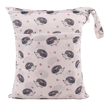 ALVA ALVABABY 2pcs Cloth Diaper Wet Dry Bags Waterproof Reusable with Two Zippered Pockets Travel Beach Pool Daycare Soiled Baby Items Yoga Gym Bag for Swimsuits or Wet Clothes LZD2324 - color: 02Elephant and Hedgehog