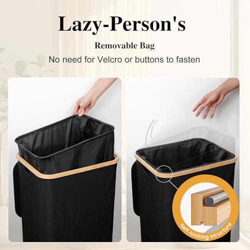 Foluck 100L Laundry Hamper with Lid Removable Bag and Bamboo Handles - color: Black, size: 100L