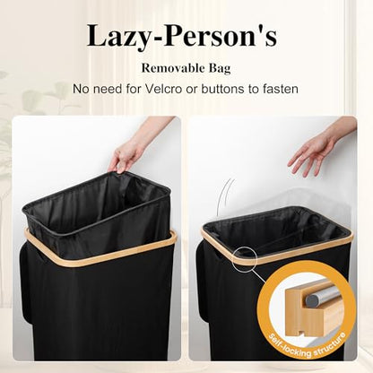 Foluck 100L Laundry Hamper with Lid Removable Bag and Bamboo Handles - color: Black, size: 100L