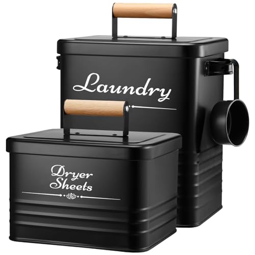 Farmhouse Metal Laundry Detergent Pod Container With Dryer Sheet Holder - color: Black