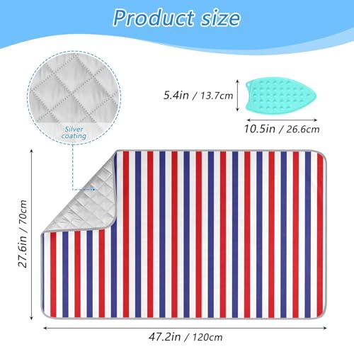 Ironing Mat Pad for Table Portable Travel Iron Blanket Ironing Board Covers Pressing Mat Heat Press Pads 27.6x47.2 Inches Blue and Red Stripes38 - color: Blue and Red Stripes38