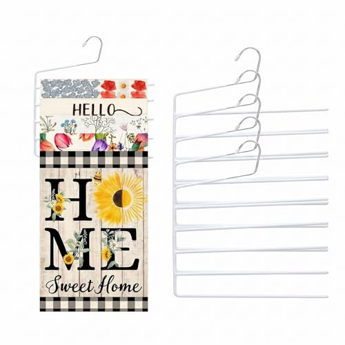 5 Pack 5-Tier Garden Flag Hangers, Garden Flag Storage Heavy Duty Multi Layers Space Saving, Organizer Holder, Non-Slip Open-Ended Design for Garden Flags, Pants, Jeans, Ties & More (White) - color: White