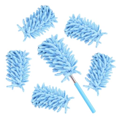 Microfiber Duster for Cleaning,6 Pcs Hand Washable Dusters with 11" to 29.5" Reachable Pole,Small Dusters for Cleaning Office Car Computer Furniture Sofa Ceiling Fan (Blue) - color: Blue