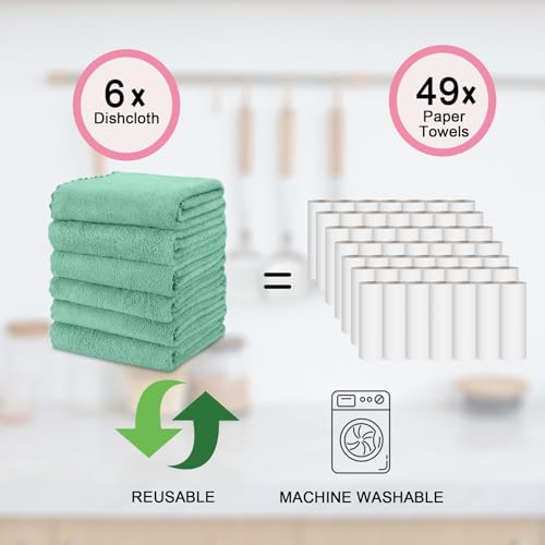 kimteny 6 Pack Microfiber Kitchen Dish Towels for Washing Dishes, Green - color: Green, size: 13x28 - 6 Pack