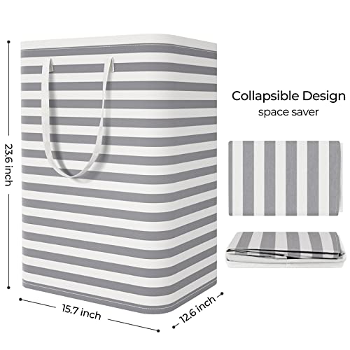 StorageRight Laundry Basket Hamper, 75L Clothes Storage, Striped Grey - color: Grey, size: 75L