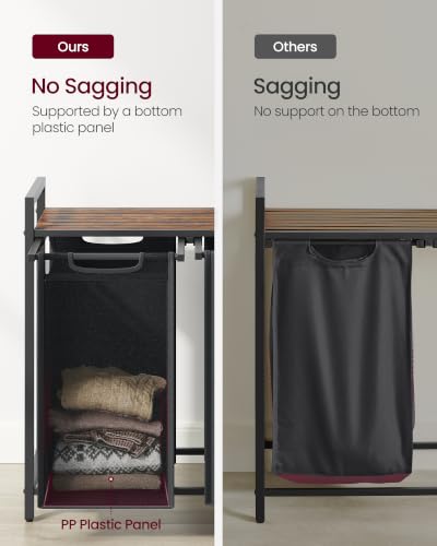 VASAGLE Laundry Hamper with Shelf, 2 Pull-Out Bags, 2 x 12.1 Gallons (46 L) - color: Black + Rustic Brown, size: 2 Bags - 92 L