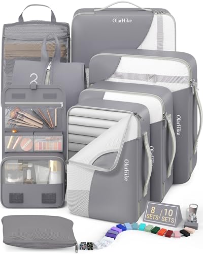 OlarHike 8 Set Packing Cubes for Travel,Gifts for Women Mom,Anti-Tearing Suitcase Organizer,with Over 1000 pcs Mesh Holes,Vacation Essentials & Accessories for Cruise Ship - color: 04 Gray