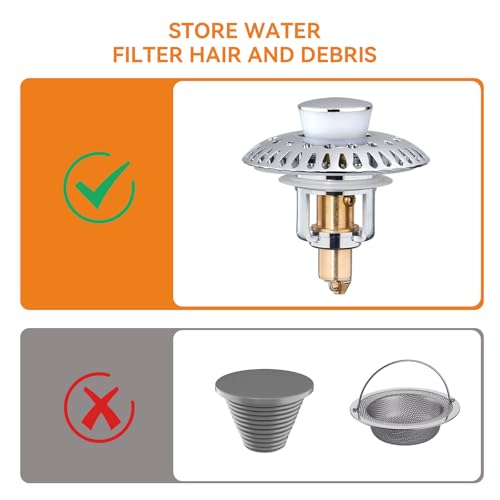 Bathroom Sink Stopper for 1.06"-1.65" Drain Holes, 2 in 1 Bath Sink Drain Strainer Stopper, Pop Up Drain Cover Plug with Hair Catcher, Stainless Steel (Chrome Silver-1p) - color: Chrome Silver-1p