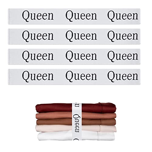 4PCS Bed Sheet Organizer Bands, Storage Labels and Sheet Keepers for Linen Closet - Elastic Bedding Straps for Foldable Bedsheet, Pillow Case, Duvet (Queen) - color: Queen