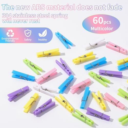 60Pcs Mini Clothespins for Baby Shower Games Boy Girl Clothes Pins 1.4Inch - color: Multicolor