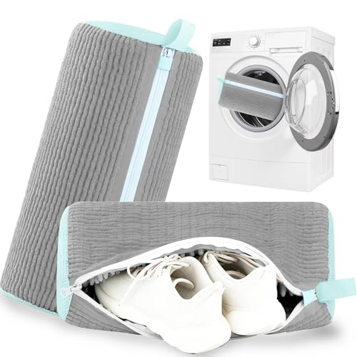 Shoe Washing Machine Bag 2pc Shoe Bags for Washing Machine Reusable Shoe Laundry Bags With Unique Self-locking Zipper Design for All Tennis Slippers Sneakers - color: Gray and Cloud White