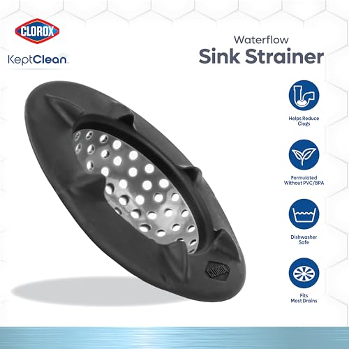 Clorox KeptClean™ WaterGuard Sink Strainer – 2 Pack, Charcoal - Elevated Drain Protector with Open-Flow Ribbed Design for Kitchen Sink Drainage & Food Debris Collection - color: Charcoal