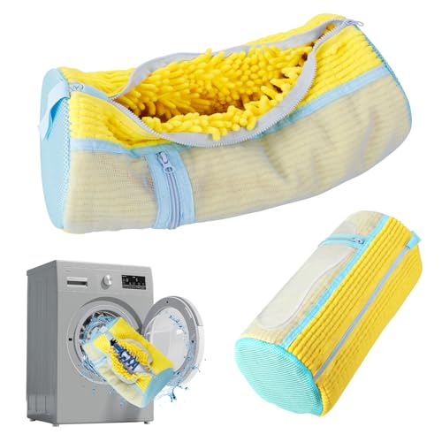 Shoe Washing Machine Bag 2 Pcs XL, Shoe Laundry Bag for Washer with Self-Locking Zipper, 360°Deep Clean Effectively Protects Shoes Suitable for Sneaker, Tennis and Other Types of Shoes (Yellow)