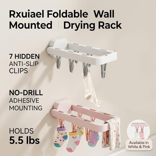 Wall Mounted Drying Rack with 7 Hidden Clips for Sock&Underwear-White 2Pack - color: White-2 Pcs