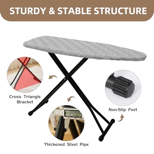 Ironing Board Adjustable Height Folding Ironing Board with Iron Pad, Heat-Resistant Cover, Thick Steel Tube Compact Iron Board (Grey) - color: Gray