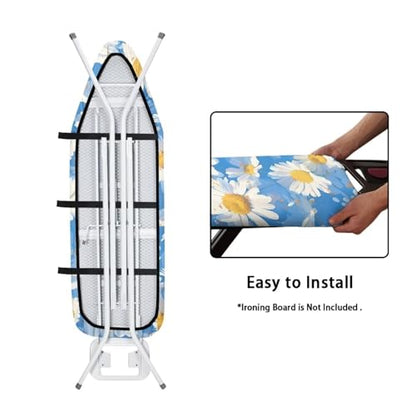 Daisy Print Ironing Board Cover and Pad Standard Ironing Board Cover with Elastic Edge and Hook and Loop Fasteners Scorch and Stain Resistant Fabric - color: Daisy Print