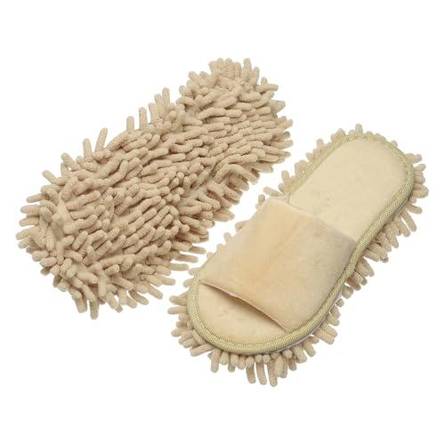 uxcell Microfiber Mop Slippers, Chenille Detachable Mop Shoes Washable Reusable House Slippers for Floor Cleaning Office Home Use Women Men, Large Size 11.2", Beige - color: Beige, size: 11.2"