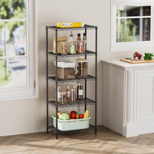 SINGAYE 5 Metal Shelves Wire Shelving Storage Shelf Adjustable Unit Pantry - color: Black, size: 5 Tier 14"Dx24"Wx59.5"H