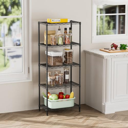 SINGAYE 5 Metal Shelves Wire Shelving Storage Shelf Adjustable Unit Pantry - color: Black, size: 5 Tier 14"Dx24"Wx59.5"H
