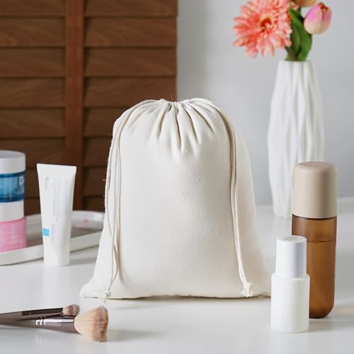 Heavy Duty Cotton Drawstring Bags 4-Pack - 270 GSM Thick Cloth Pouches for Gifts, Travel, Dice, Jewelry, Laundry - Double Drawstring (Natural Beige, 8 x 10 Inches) - color: Natural Beige, size: 8 x 10 Inches