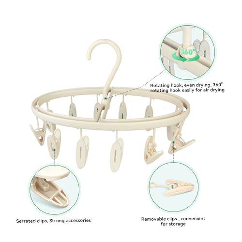 Premium Portable Travel Foldable Clothes Drying Hanger with 12 Clips, Anti-Rusty Plastic Drying Rack for Socks, Lingeries, Delicates and Baby Clothes - style: 12 Clips