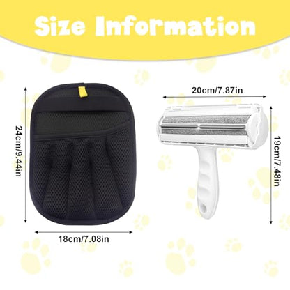 2-in-1 Pet Hair Remover Set – Grooming Mitt & Self-Cleaning Lint Roller for Dogs & Cats, Reusable Electrostatic Brush for Furniture, Carpet, Car Seat, Bedding & Clothes