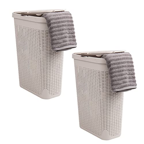 Mind Reader 40L Slim Laundry Hamper with Lid, Narrow Clothes Baskets, Set of 2, Ivory - color: Ivory, size: Set of 2