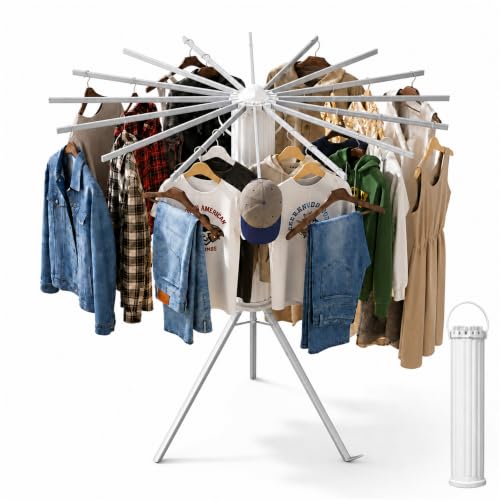Clothes Drying Rack Foldable, Portable Laundry Drying Rack for Clothes with 16 Aluminum Rods & 48 Windproof Slots, Collapsible Tripod Dry Rack for Apartment, RV, Balcony - style: Aluminum RODS & Aluminum Legs