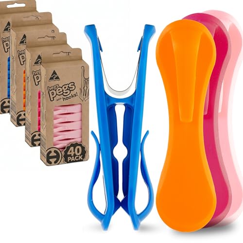 Hegs 40 Pack Pink/Blue - The Smartest Heavy Duty Clothespins with Hooks - Hang 3 Garments at Once with Our Tough, Dual Hooks Clothes Pins with Anti-Rust Spring - Durable, Colorful Clothespins - color: 40 Pack (Pink/Blue)