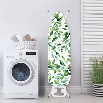 Green Leaves Ironing Board Cover Standard Size 15 x 54 Stain Resistant Fasteners Elastic Edge Ironing Cover - color: Green Leaves