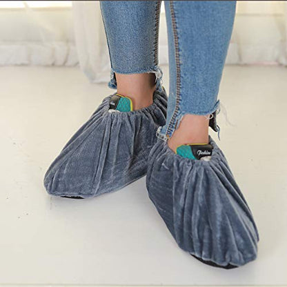 PlasMaller 5 Pairs Non Slip Washable Reusable Shoes Covers For Household Thickened Boots, Grey, L - color: Grey, size: Large