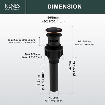KENES Oil Rubbed Bronze Pop Up Bathroom Sink Drain Assembly with Overflow - color: Oil-rubbed Bronze, size: Big Pop up Cap (With Overflow)