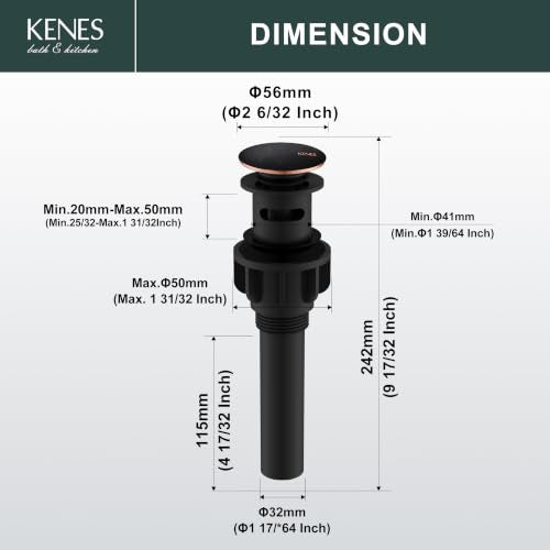 KENES 2 Pack Oil Rubbed Bronze Pop Up Bathroom Sink Drain with Overflow - color: Oil-rubbed Bronze X 2, size: Big Pop up Cap (With Overflow)
