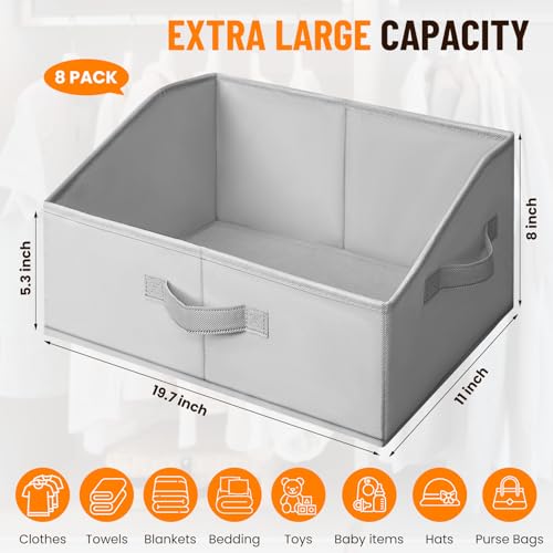 Extra Large Closet Organizers Bins 8 Pack - Blanket Basket for Organizing/Home Clothes Storage Bins for Jeans/Toy Organizers for Nursery/Wardrobe Shelf Closet Organization for Purse Hats Towel - color: Grey, size: 8 pack-Extra Large