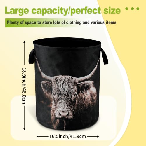 Highland Cow Laundry Basket Foldable Waterproof Hamper 18.9 x 16.5 Inch - color: Highland Cow Animal