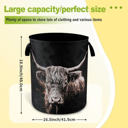 Highland Cow Laundry Basket Foldable Waterproof Hamper 18.9 x 16.5 Inch - color: Highland Cow Animal