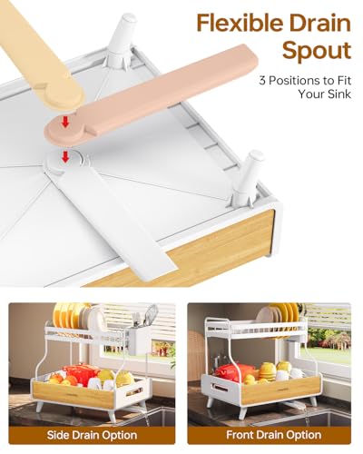 Urackify 2-Tier Stainless Steel&Bamboo Dish Rack for Kitchen Counter,White - color: White, size: 2 Tier