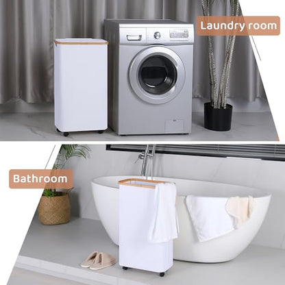 Slim Laundry Basket with Wheels,Narrow Hampers for Laundry(60L White) - color: White, size: 60L with Wheels