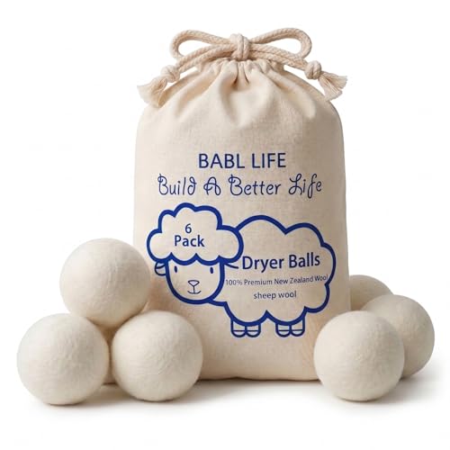 Wool Dryer Balls 6 Pack, 100% New Zealand Wool, Reusable Dryer Balls for Laundry, Natural Fabric Softener, Helps Reduce Drying Time, Wrinkles & Static Cling, 2.6 Inch - size: New Packaging 2.6 Inch (Pack of 6)