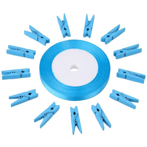 jijAcraft 1.4Inch Mini Clothes Pins - 100Pcs Wooden Clothespins with Ribbon - color: Blue, size: 1.4 inch, 100 pcs