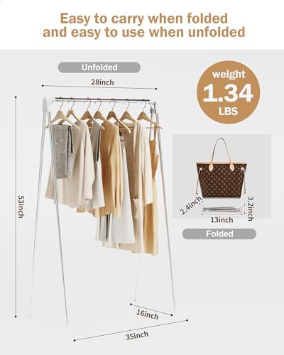 Travel Garment Rack,Portable and Foldable,Collapsible Clothing Rack - color: Matte White