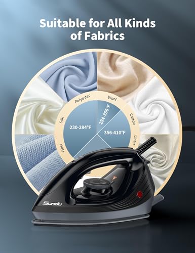 Sundu 1500W Steam Iron with Ceramic Soleplate & Auto-Off for Clothes